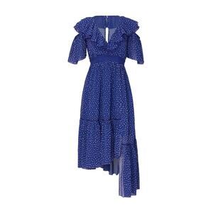 Three Floor Polka Dot Ada Dress Blue Ruffles V Neck Midi